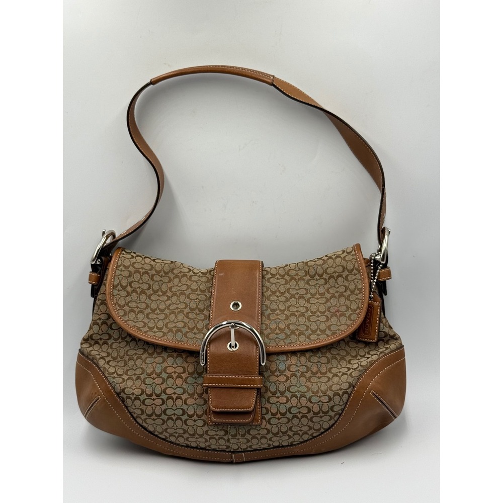 Coach Soho Signature Canvas Bag Medium Brown Tan Y2K Buckle Hobo Shoulder Bag